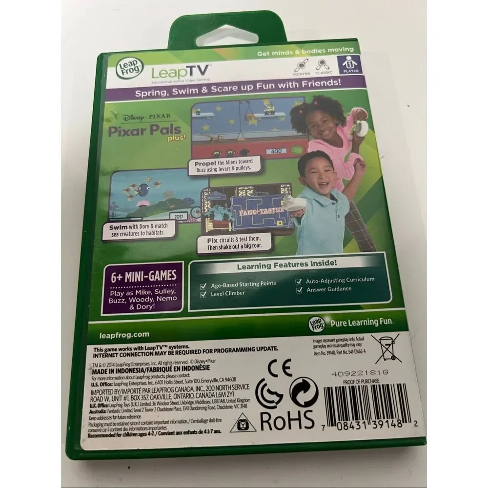 Leap Frog Leap TV Video Games Kids Educational Sports, Disney Pixar Pals, Bubble